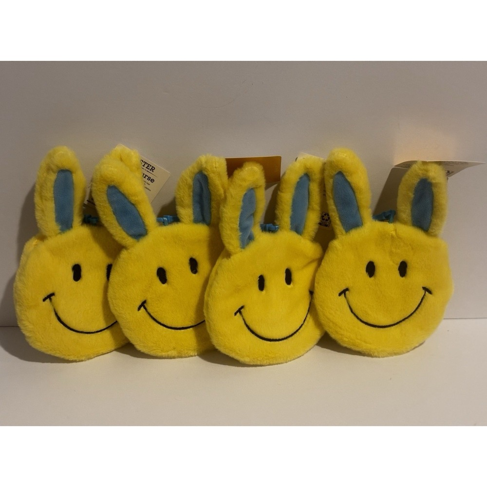 New Easter Bunny Yellow Plush Smiley Face Coin Purse Way to Celebrate